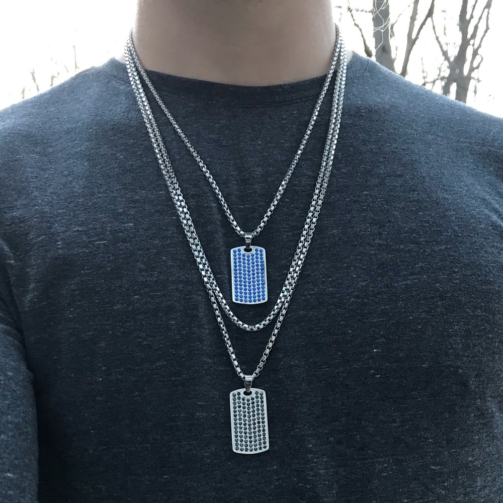 Iced Out Dog Tag Pendants with Three Chains
